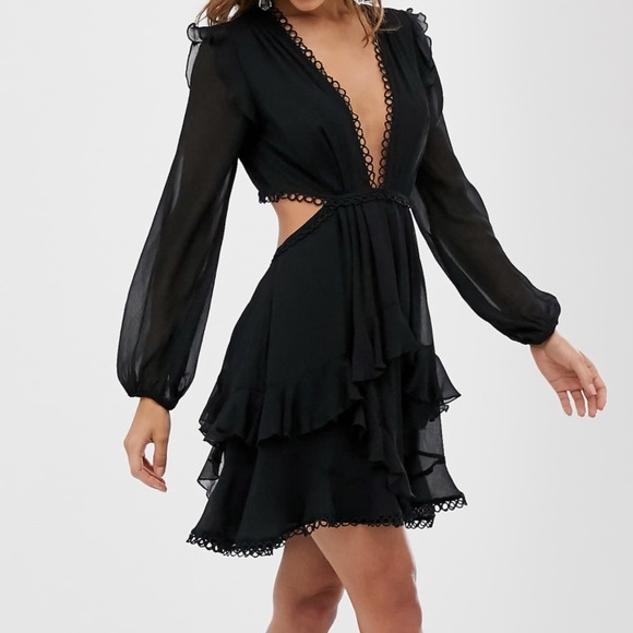 Black Longsleeve Ruffle Dress - Picture 7 of 7